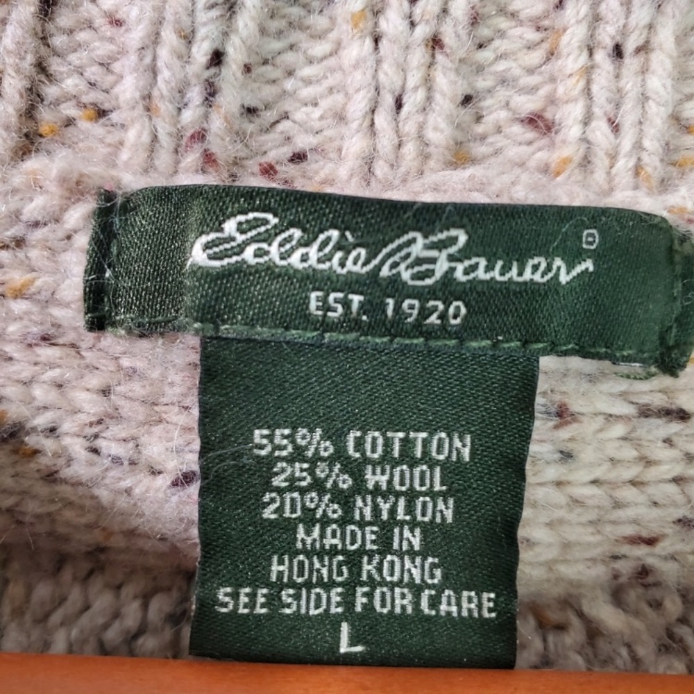 Eddie Bauer Beige Cable Knit fisherman Sweater Cardigan EUC - Picture 5 of 16